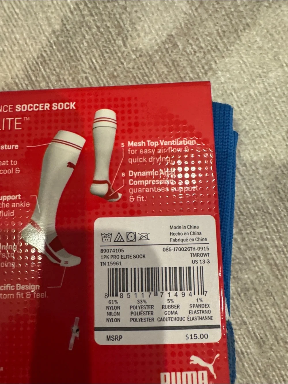 Puma youth, size 1, two pairs, Athletic Soccer Socks in Blue with White Stripe
